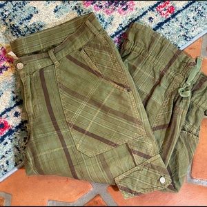 Joie Army Green Plaid Sparkle Crop